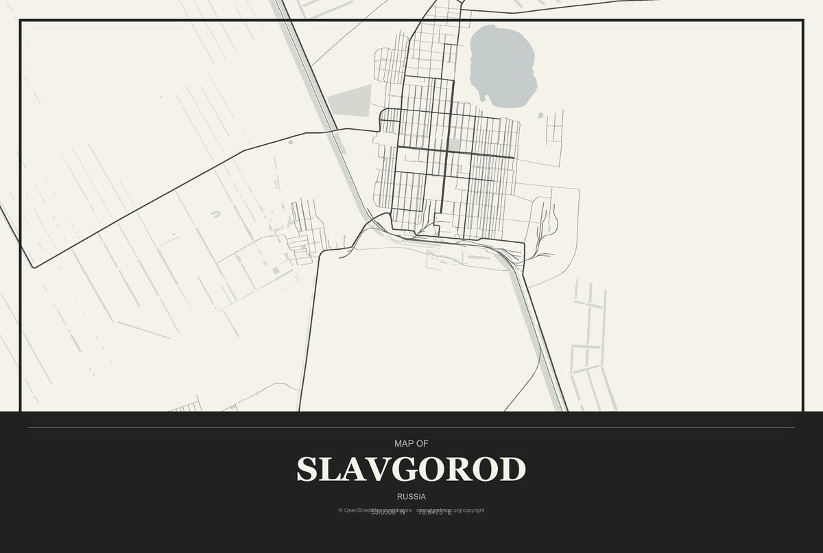 Slavgorod, Russia City Map Aluminum Sign in Museum Plaque style