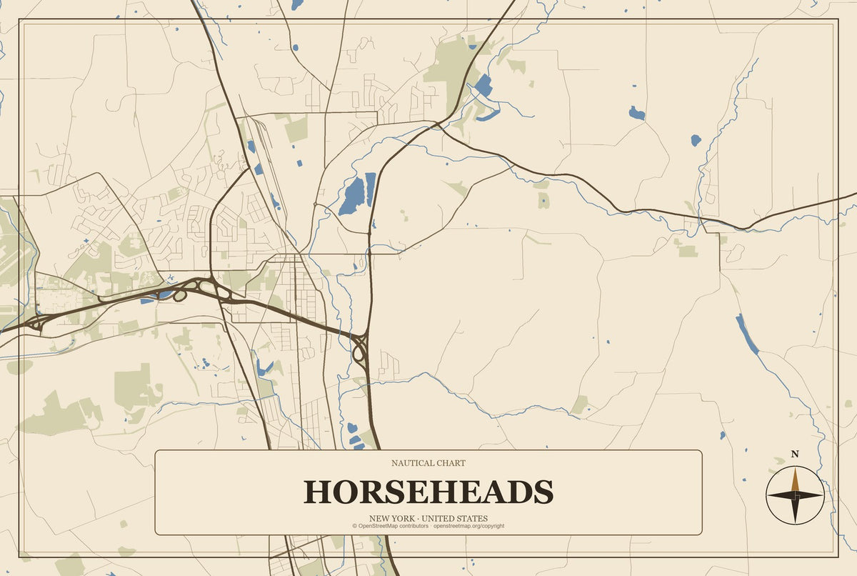 Horseheads, New York City Map Aluminum Sign in Heritage Nautical style