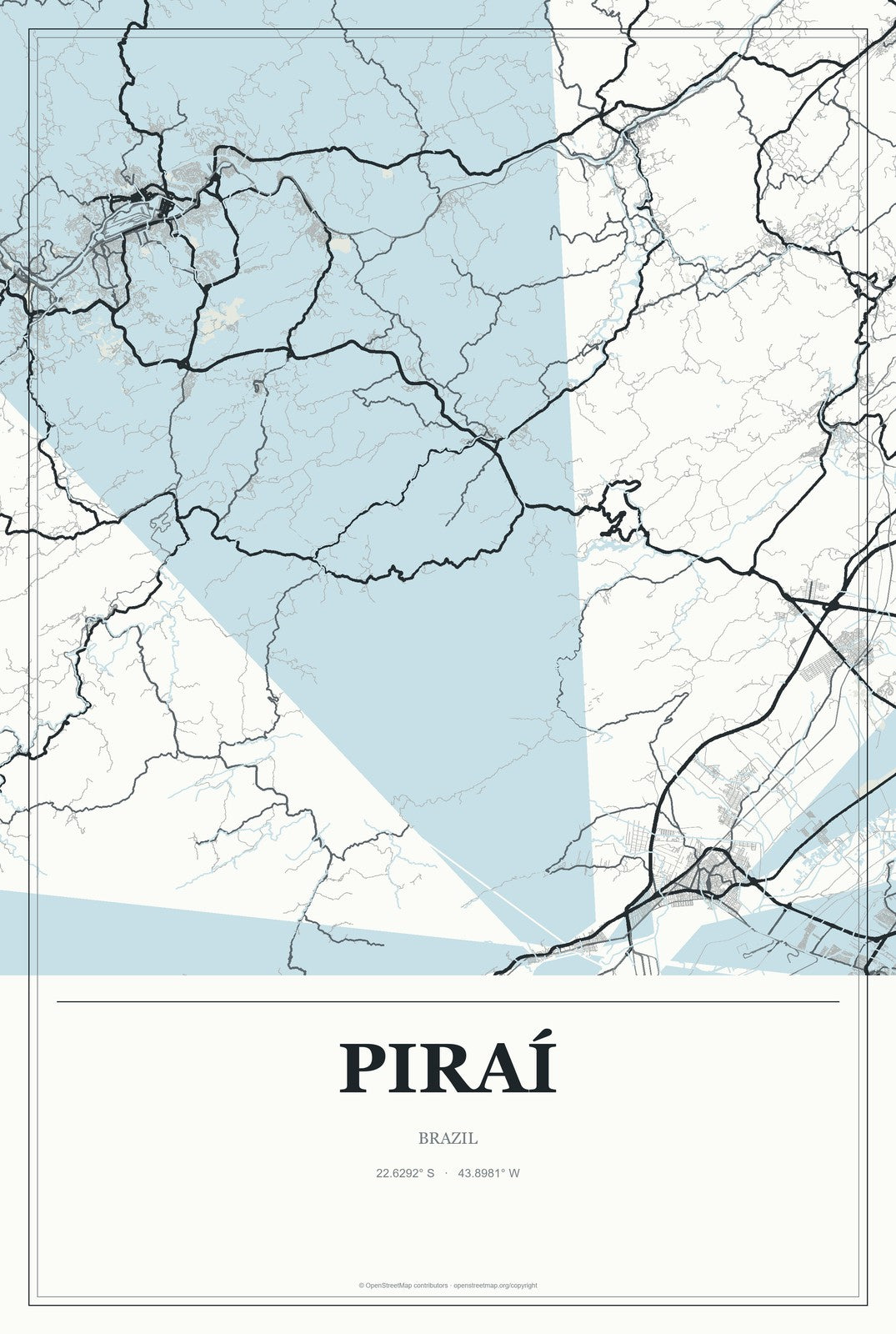 Piraí, Brazil City Map Aluminum Sign in Gallery Air style