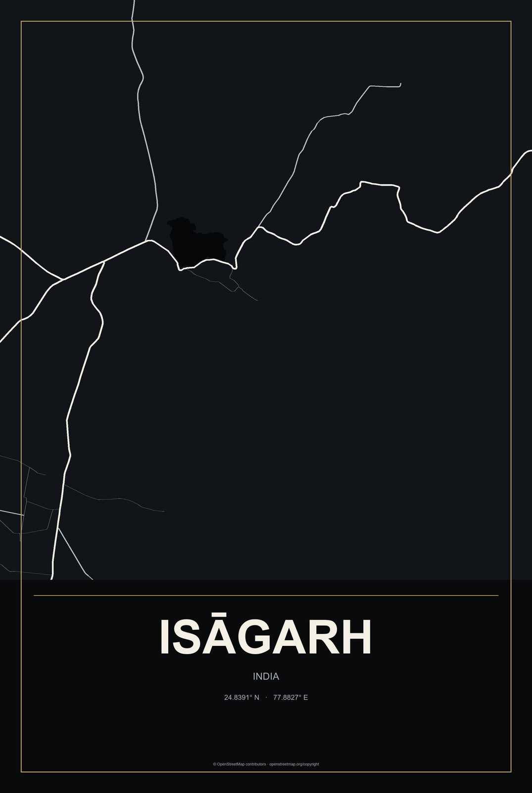 Isāgarh, India City Map Aluminum Sign in Metropolitan Noir style