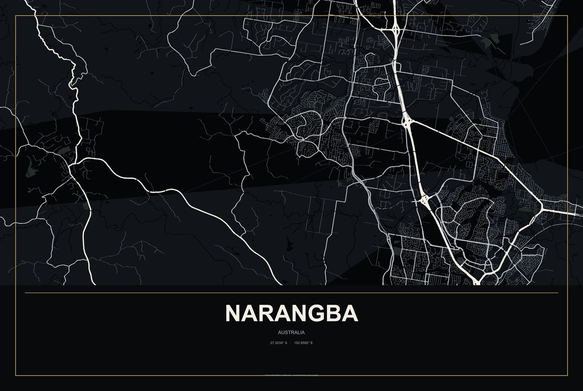 Narangba, Australia City Map Aluminum Sign in Metropolitan Noir style