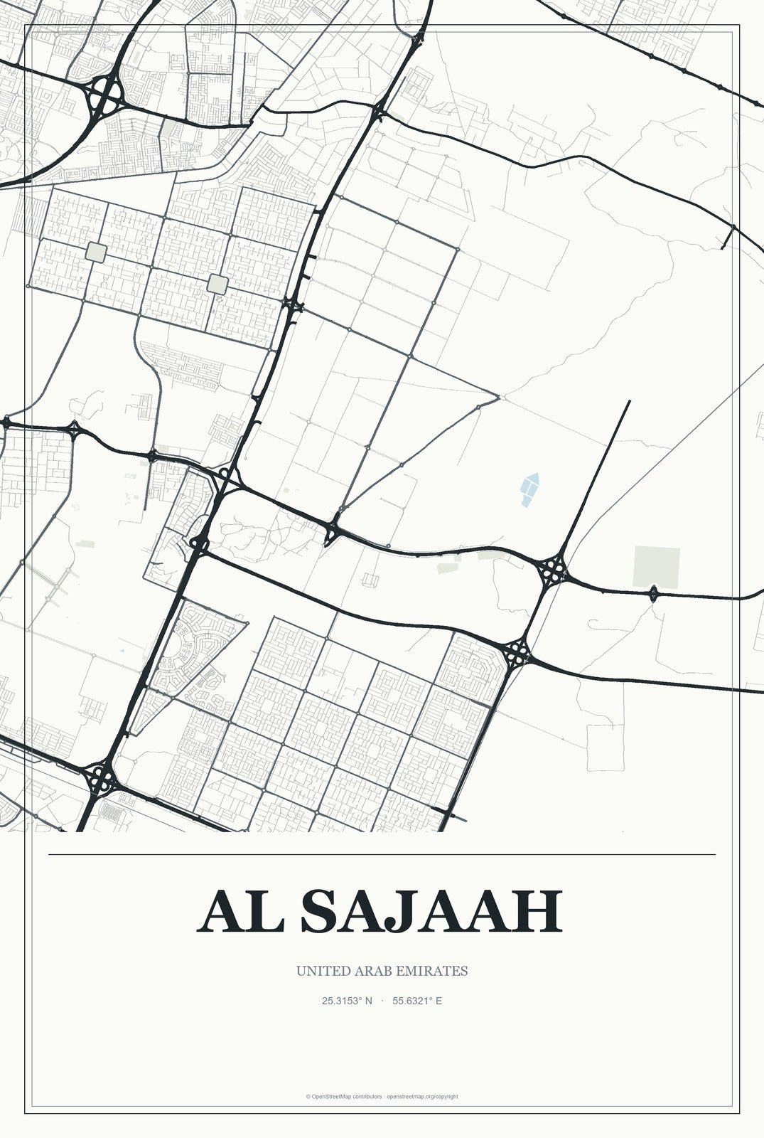 Al Sajaah, United Arab Emirates City Map Aluminum Sign in Gallery Air style