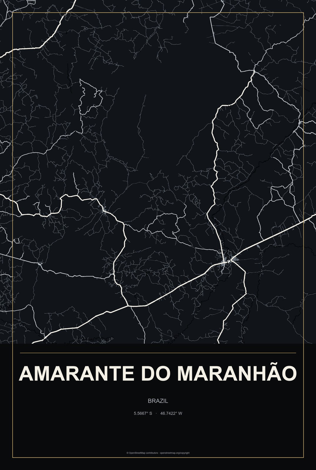 Amarante do Maranhão, Brazil City Map Aluminum Sign in Metropolitan Noir style