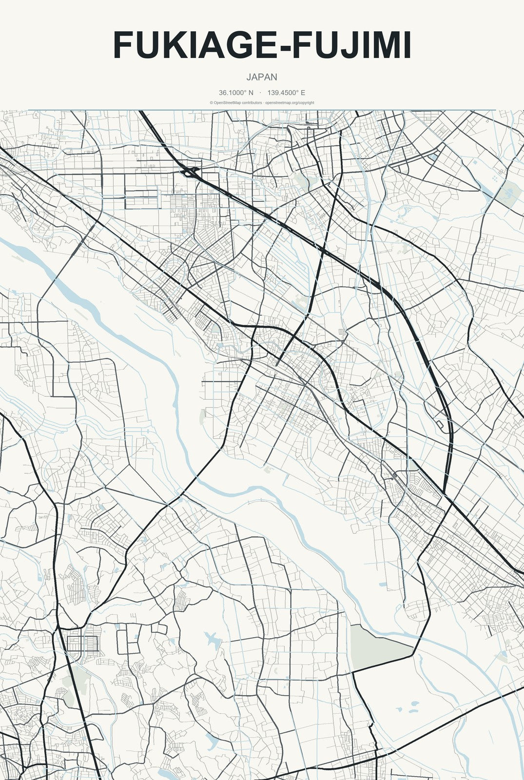 Fukiage-fujimi, Japan City Map Aluminum Sign in Headline Atlas style