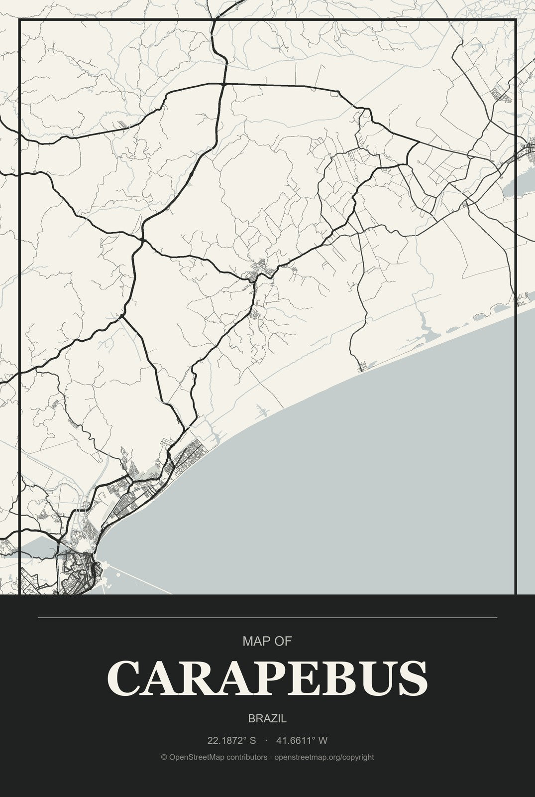 Carapebus, Brazil City Map Aluminum Sign in Museum Plaque style