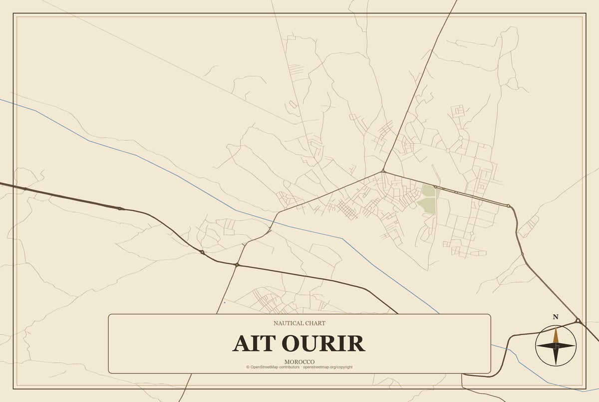 Ait Ourir, Morocco City Map Aluminum Sign in Heritage Nautical style