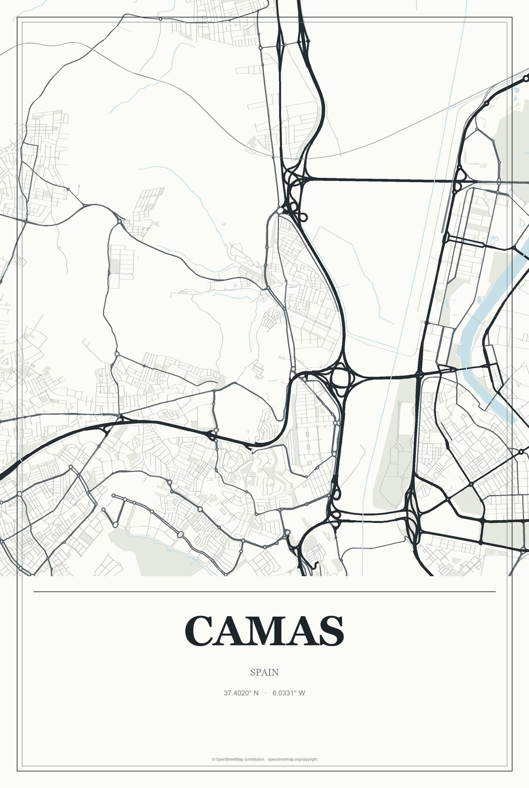 Camas, Spain City Map Aluminum Sign in Gallery Air style