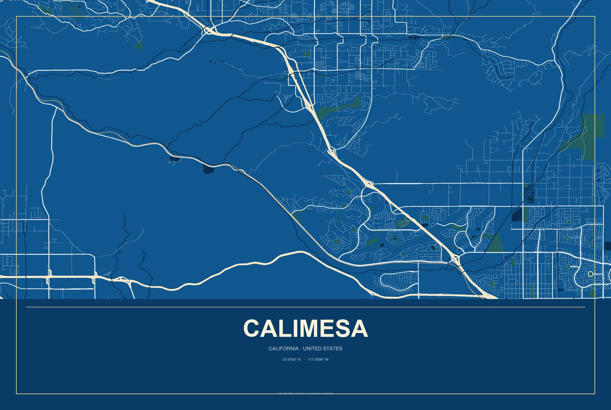 Calimesa, California City Map Aluminum Sign in Harbor Cobalt style