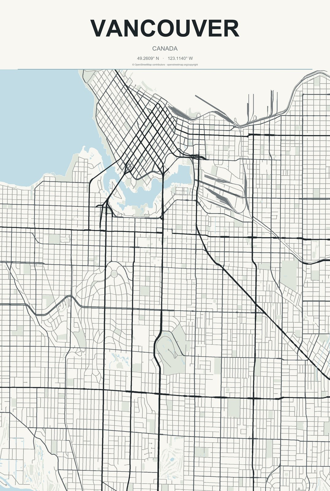 Vancouver, Canada City Map Aluminum Sign in Headline Atlas style