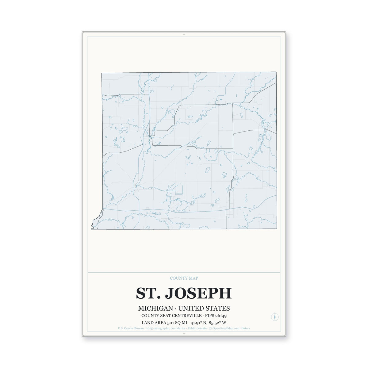 St. Joseph County, Michigan Map Aluminum Sign in Gallery Air style