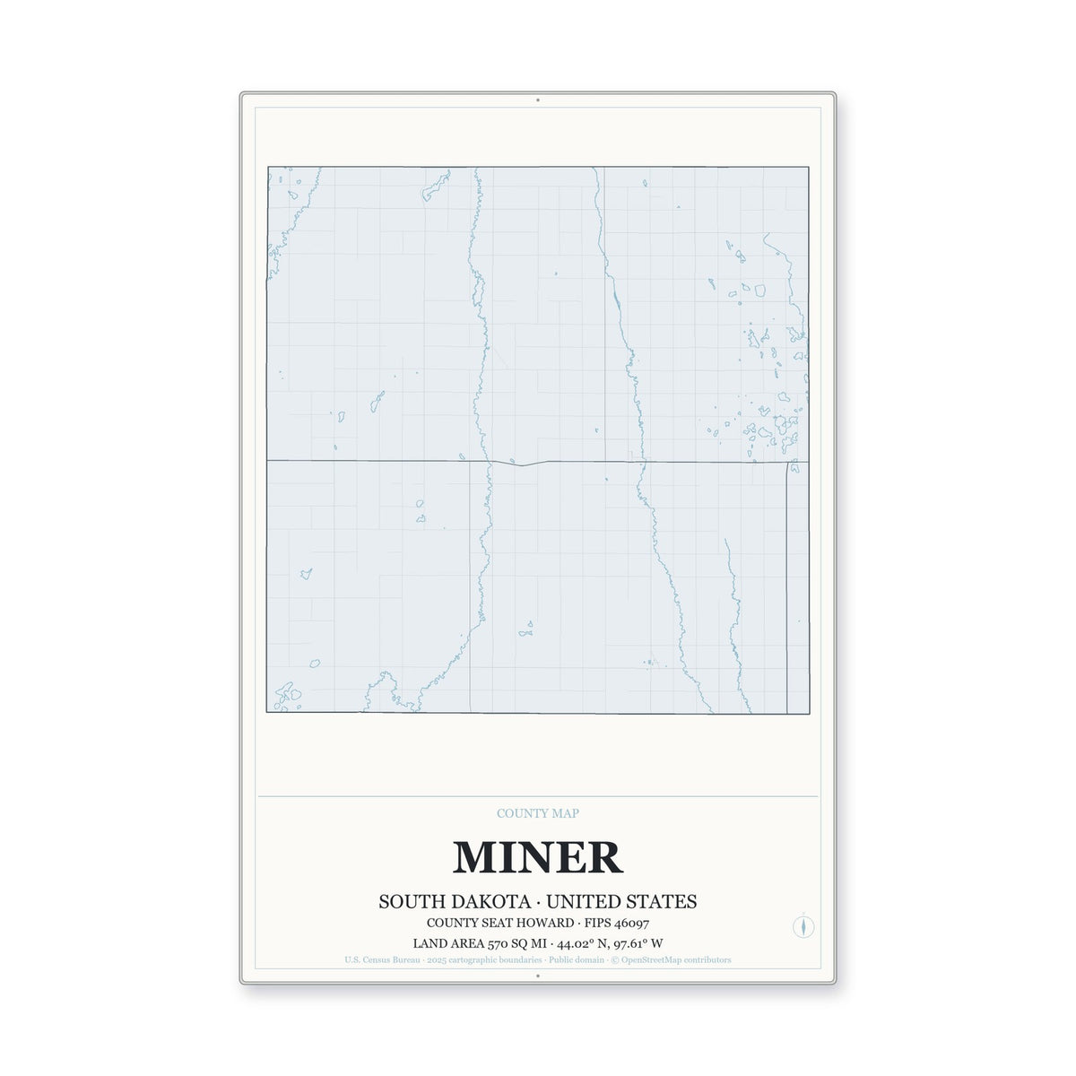 Miner County, South Dakota Map Aluminum Sign in Gallery Air style