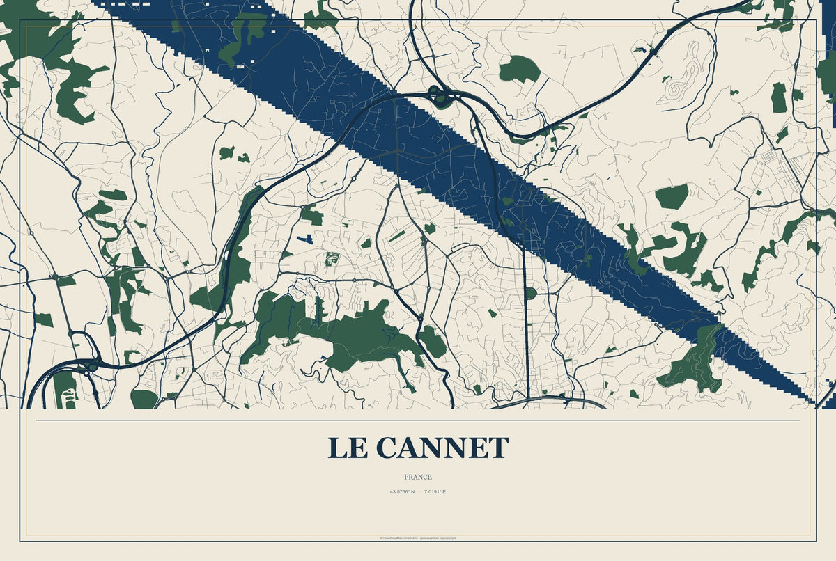 Le Cannet, France City Map Aluminum Sign in Coastal Cutout style