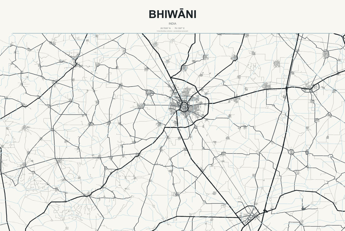 Bhiwāni, India City Map Aluminum Sign in Headline Atlas style
