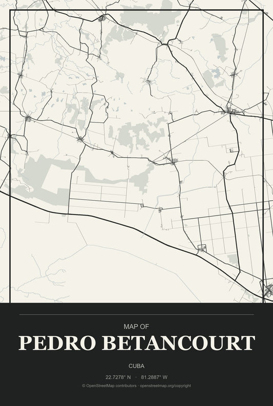 Pedro Betancourt, Cuba City Map Aluminum Sign in Museum Plaque style