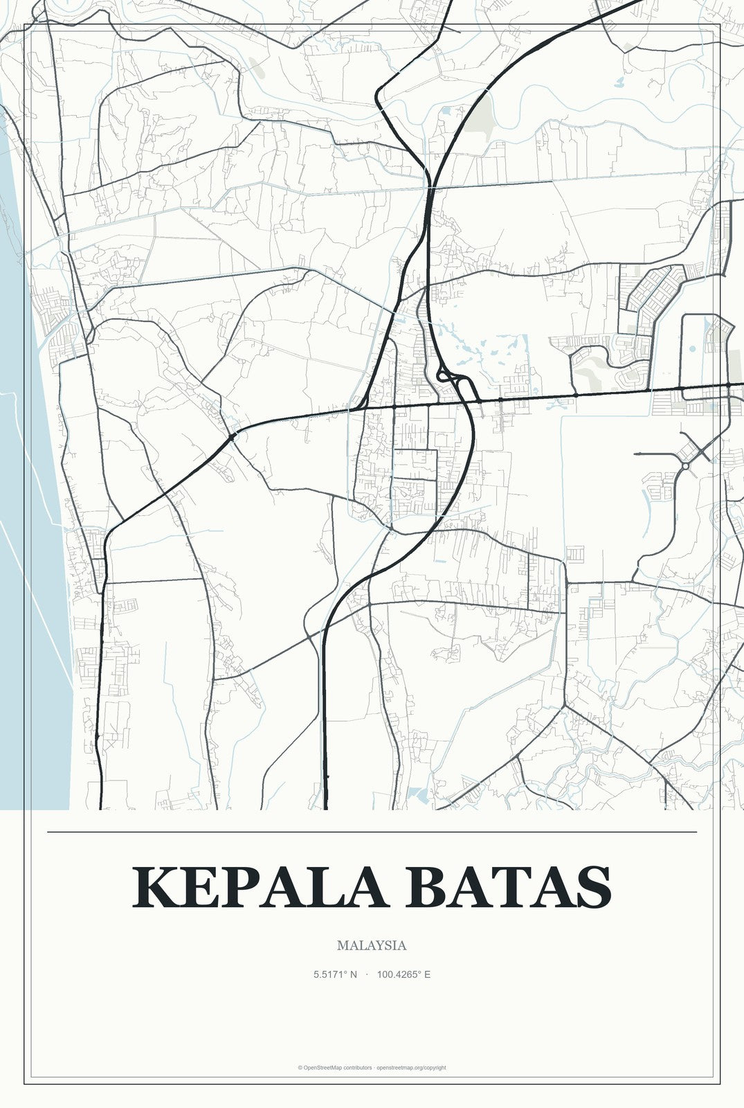 Kepala Batas, Kedah, Malaysia City Map Aluminum Sign in Gallery Air style