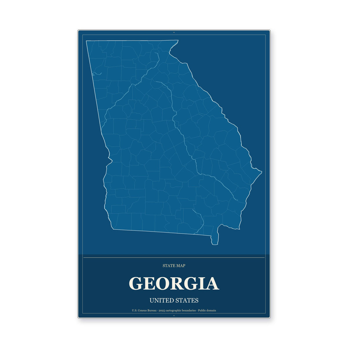 Georgia state map aluminum sign in Harbor Cobalt style