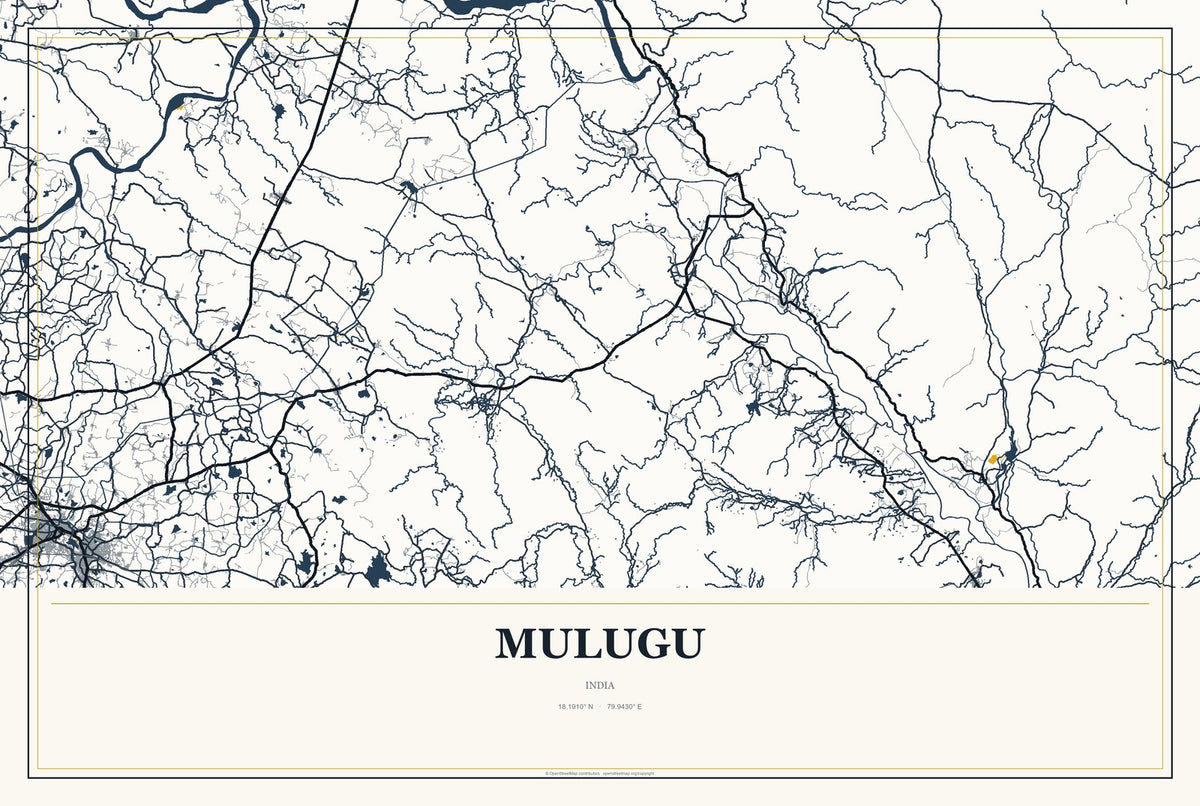 Mulugu, India City Map Aluminum Sign in Citrine Modern style