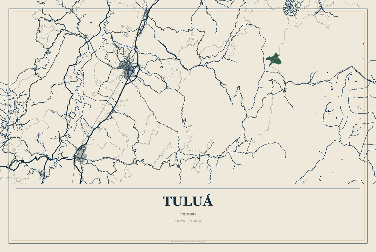 Tuluá, Colombia City Map Aluminum Sign in Coastal Cutout style