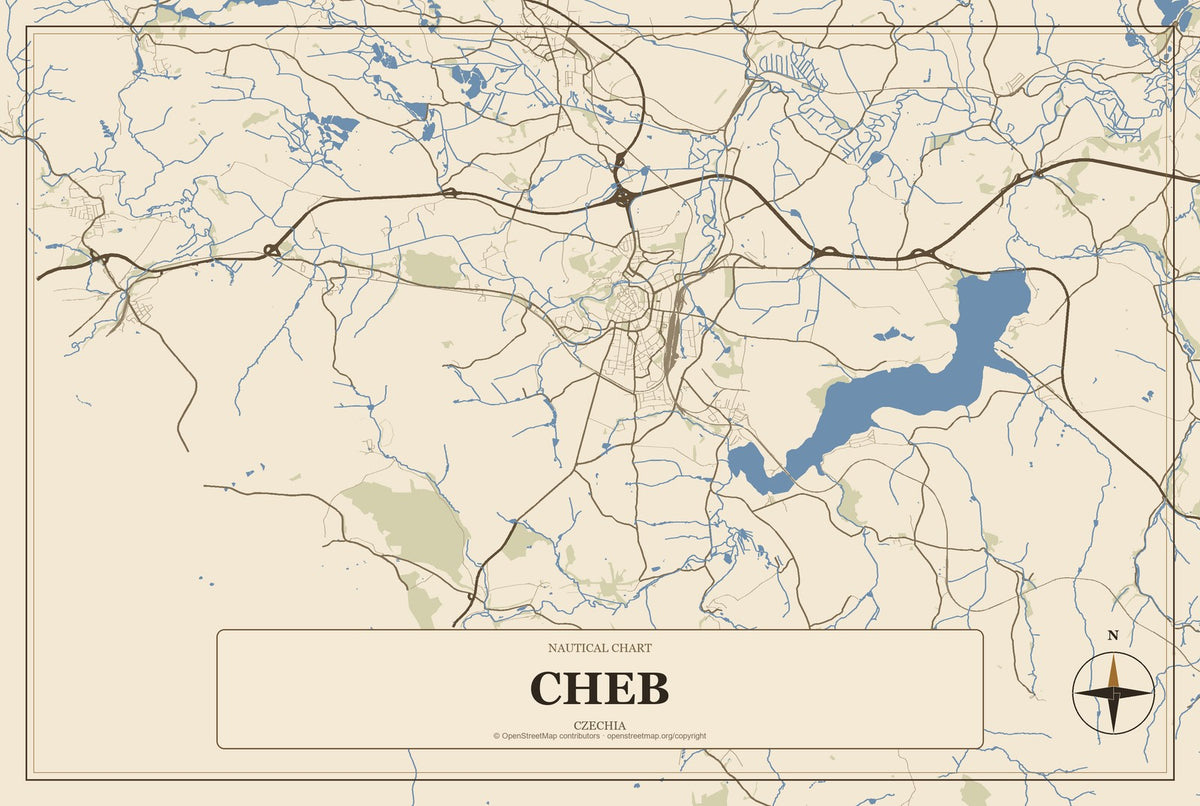 Cheb, Czechia City Map Aluminum Sign in Heritage Nautical style