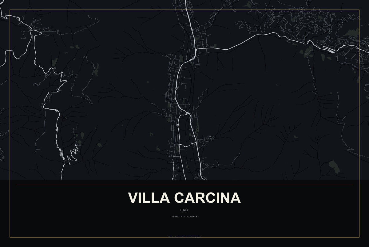 Villa Carcina, Italy City Map Aluminum Sign in Metropolitan Noir style