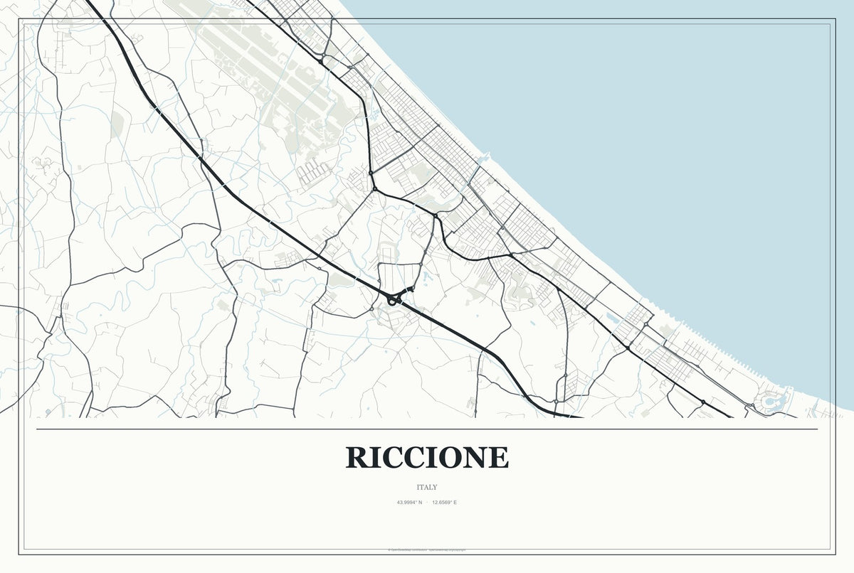 Riccione, Italy City Map Aluminum Sign in Gallery Air style
