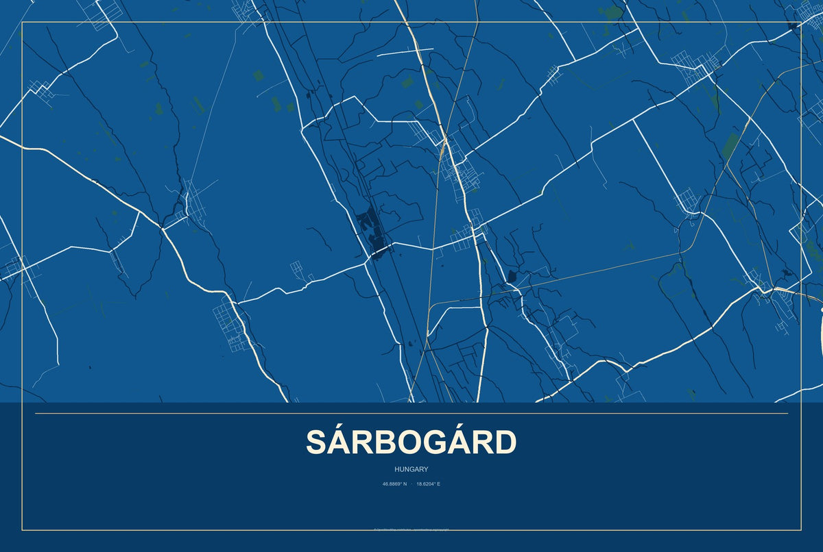 Sárbogárd, Hungary City Map Aluminum Sign in Harbor Cobalt style