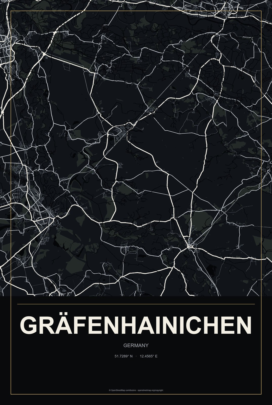 Gräfenhainichen, Germany City Map Aluminum Sign in Metropolitan Noir style