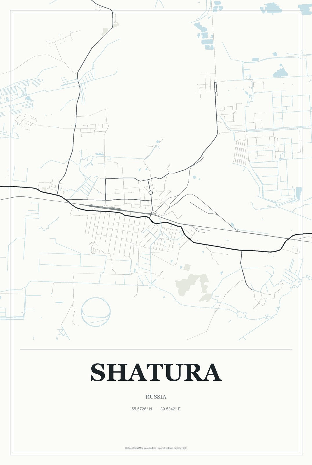 Shatura, Russia City Map Aluminum Sign in Gallery Air style