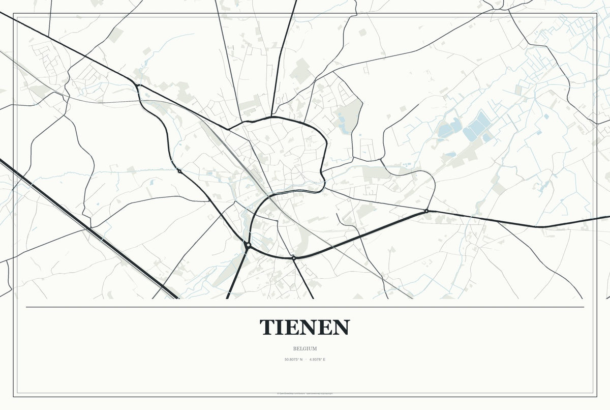 Tienen, Belgium City Map Aluminum Sign in Gallery Air style