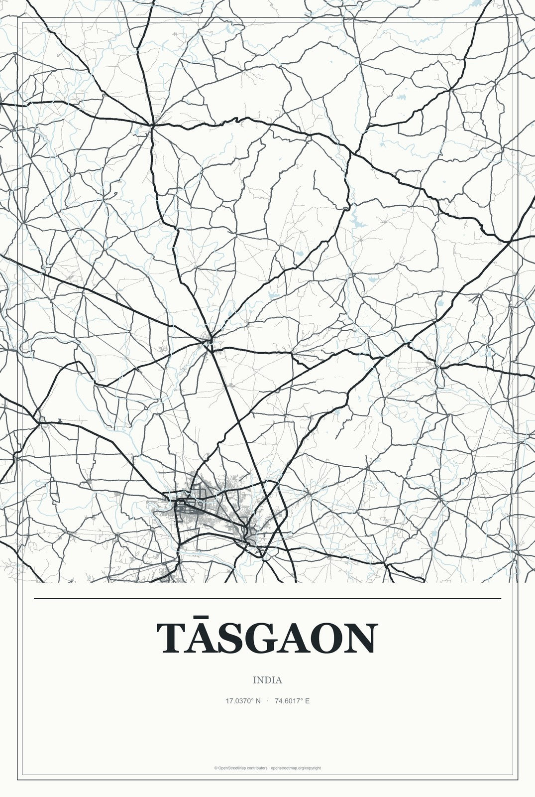 Tāsgaon, India City Map Aluminum Sign in Gallery Air style