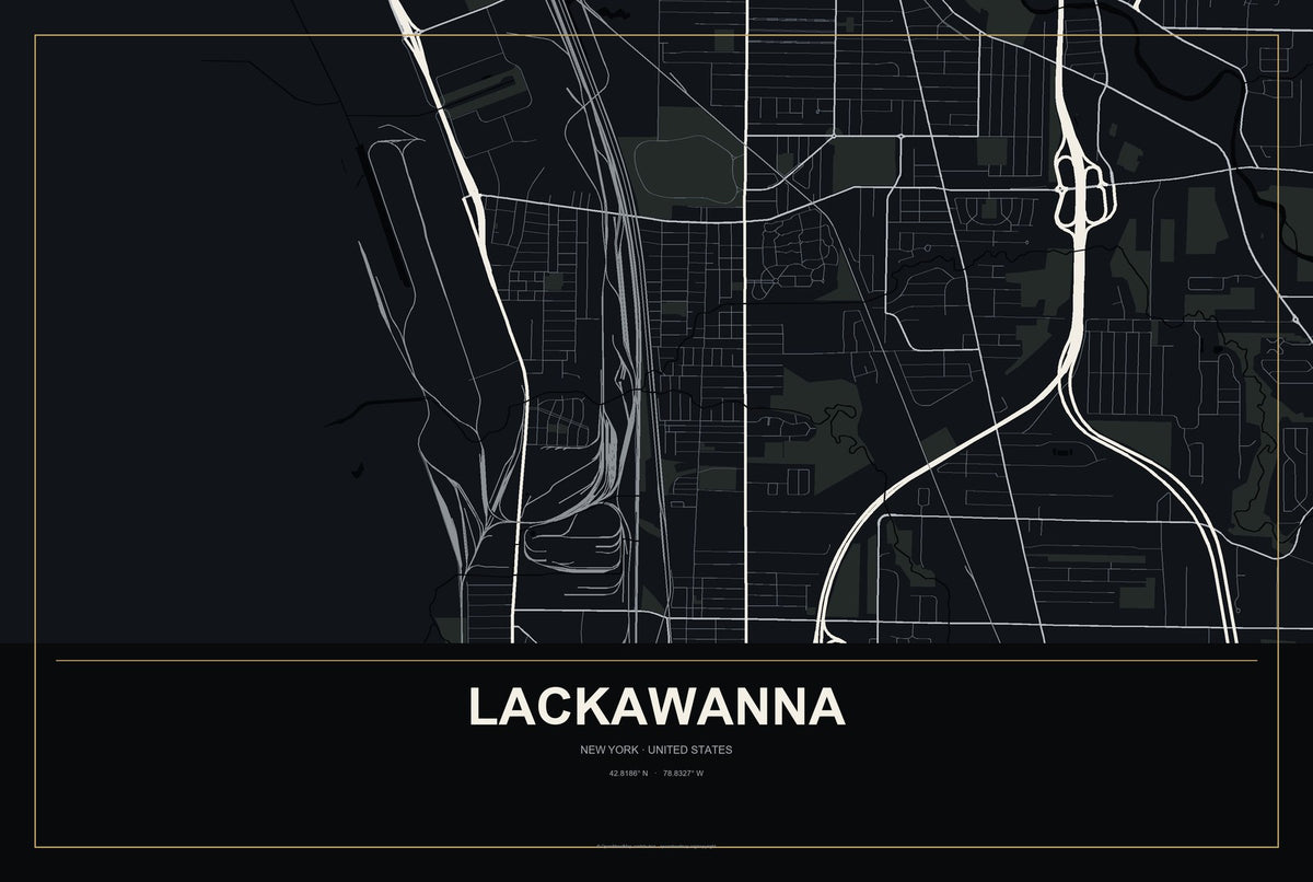 Lackawanna, New York City Map Aluminum Sign in Metropolitan Noir style
