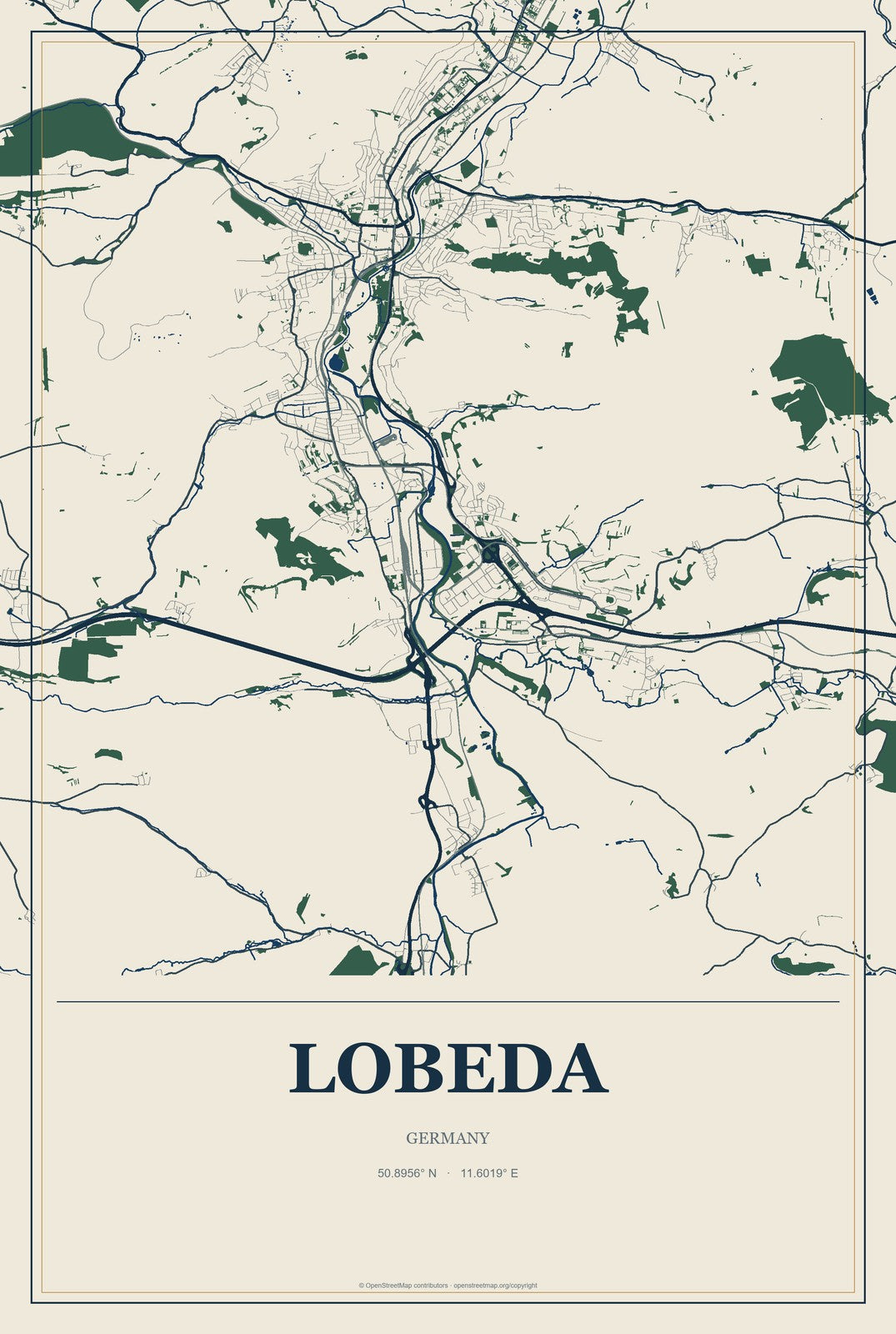 Lobeda, Germany City Map Aluminum Sign in Coastal Cutout style