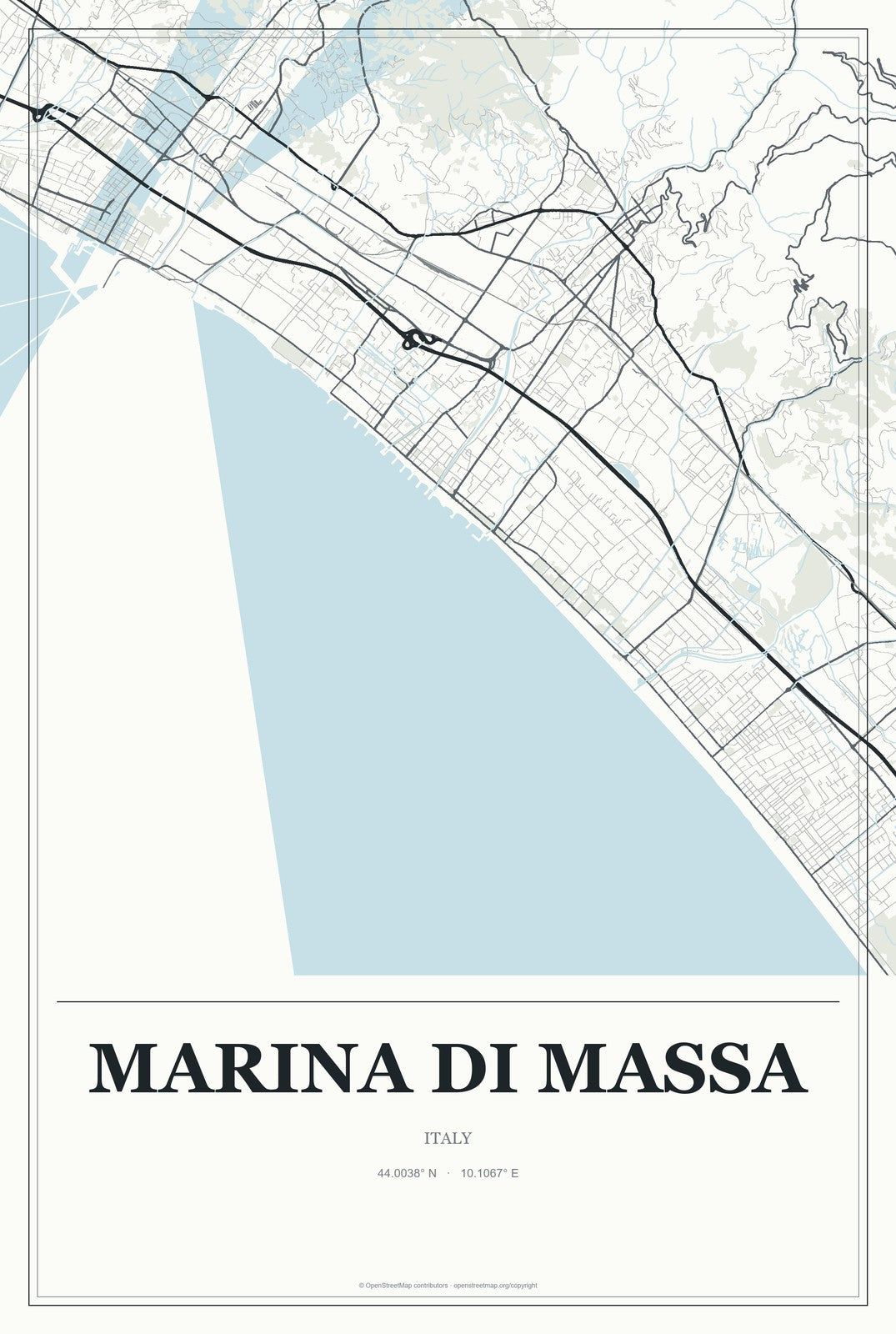 Marina di Massa, Italy City Map Aluminum Sign in Gallery Air style