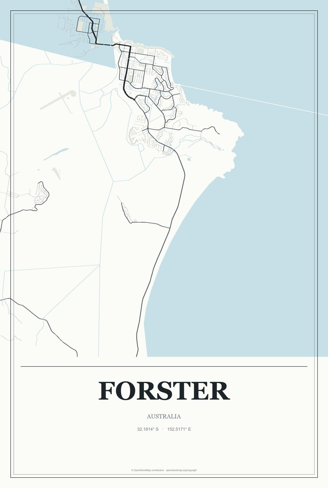 Forster, Australia City Map Aluminum Sign in Gallery Air style