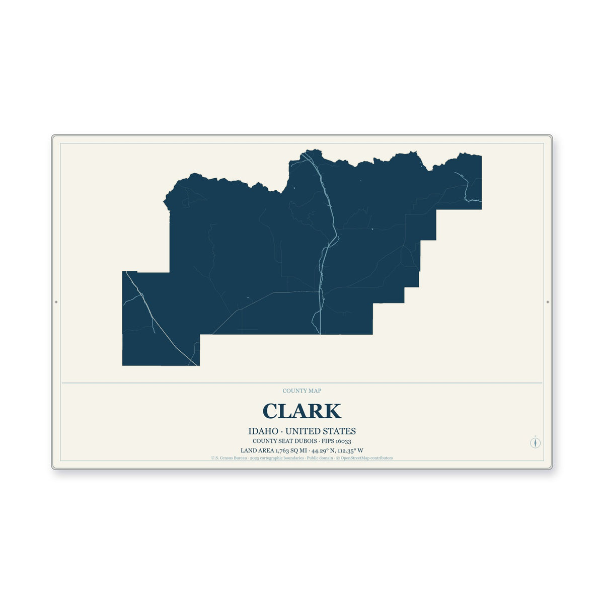 Clark County, Idaho Map Aluminum Sign in Coastal Cutout style