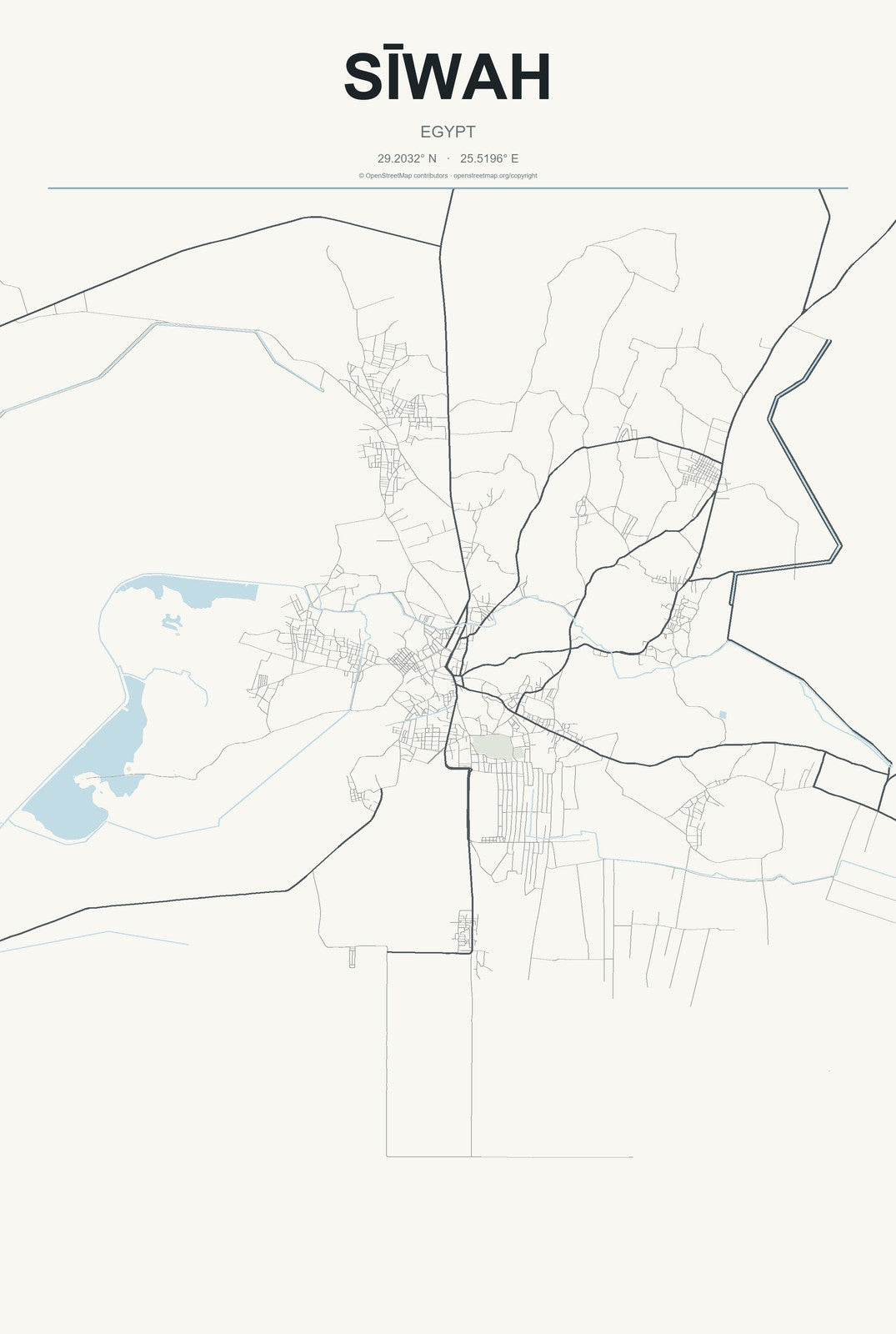 Sīwah, Egypt City Map Aluminum Sign in Headline Atlas style