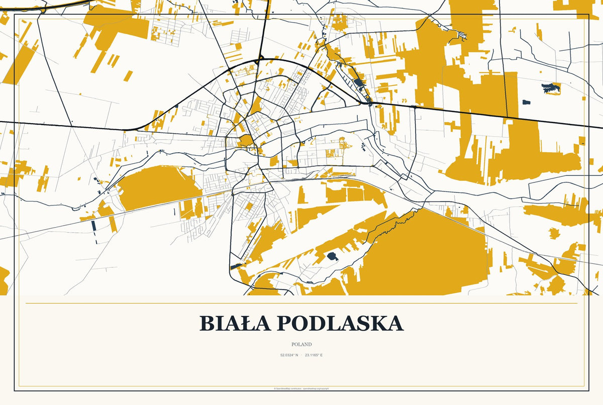 Biała Podlaska, Poland City Map Aluminum Sign in Citrine Modern style