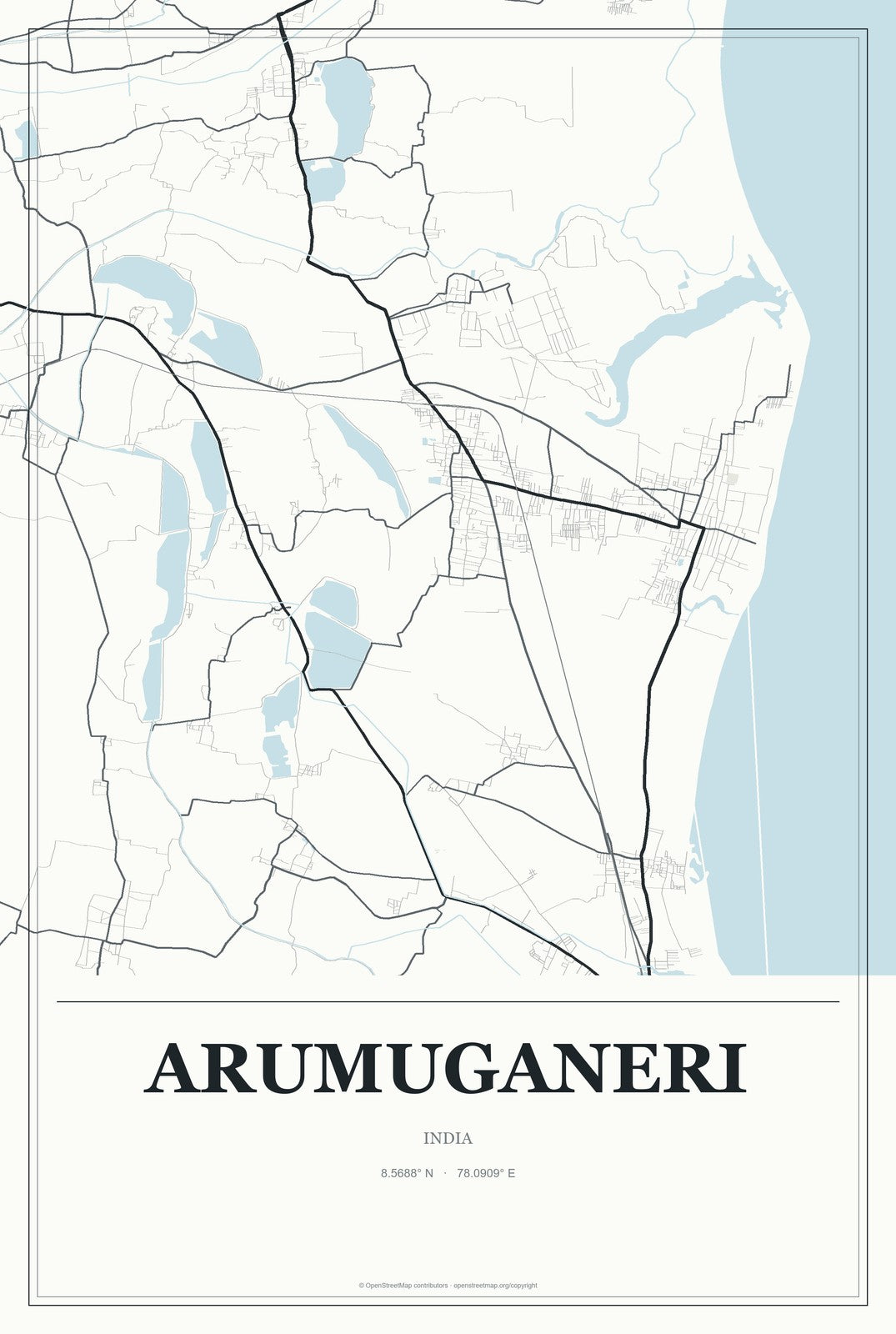 Arumuganeri, India City Map Aluminum Sign in Gallery Air style