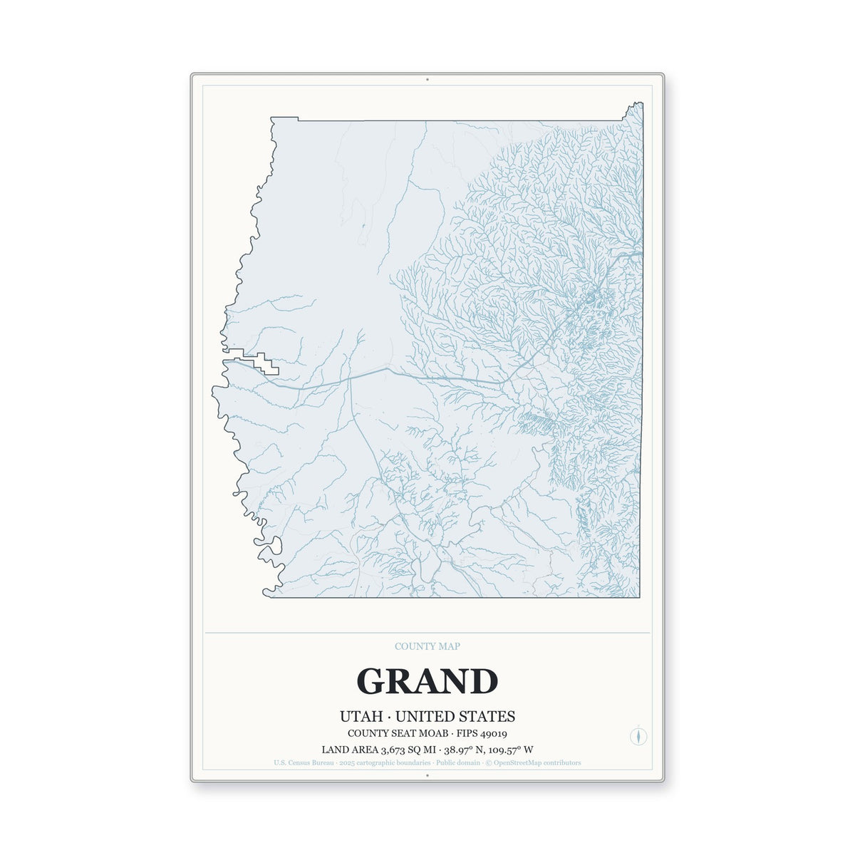 Grand County, Utah Map Aluminum Sign in Gallery Air style