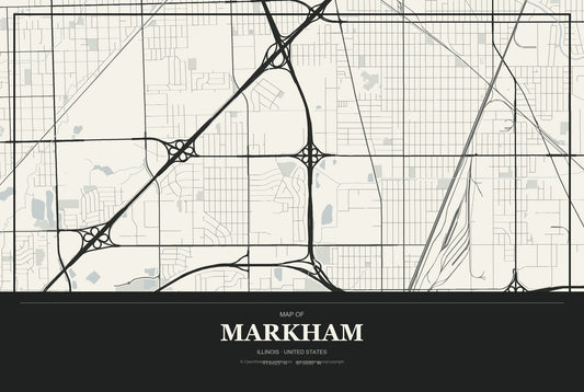 Markham, Illinois City Map Aluminum Sign in Museum Plaque style