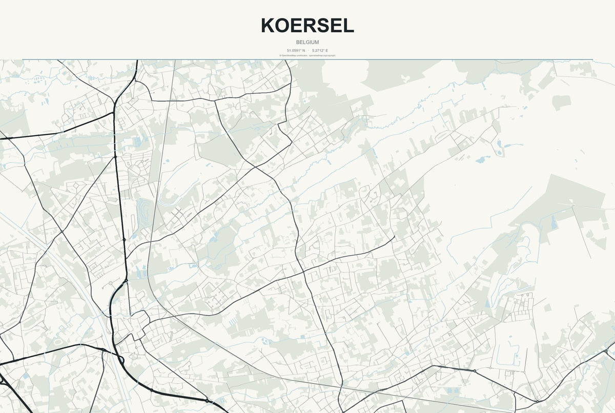 Koersel, Belgium City Map Aluminum Sign in Headline Atlas style
