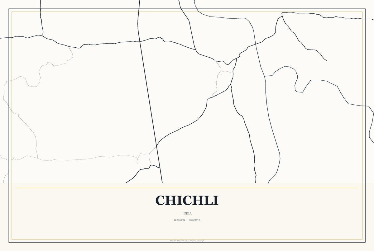 Chichli, India City Map Aluminum Sign in Citrine Modern style