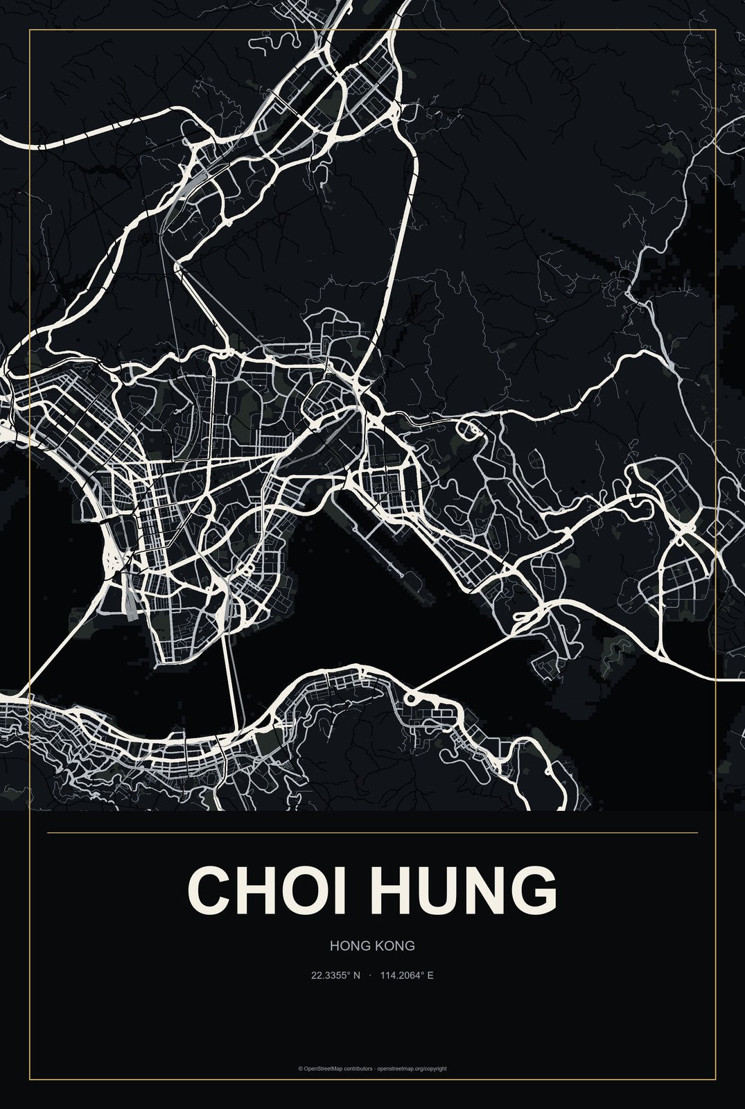 Choi Hung, Hong Kong City Map Aluminum Sign in Metropolitan Noir style