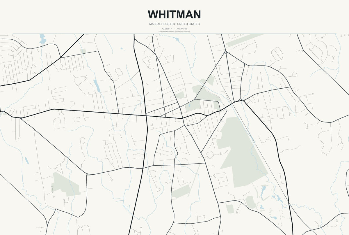 Whitman, Massachusetts City Map Aluminum Sign in Headline Atlas style