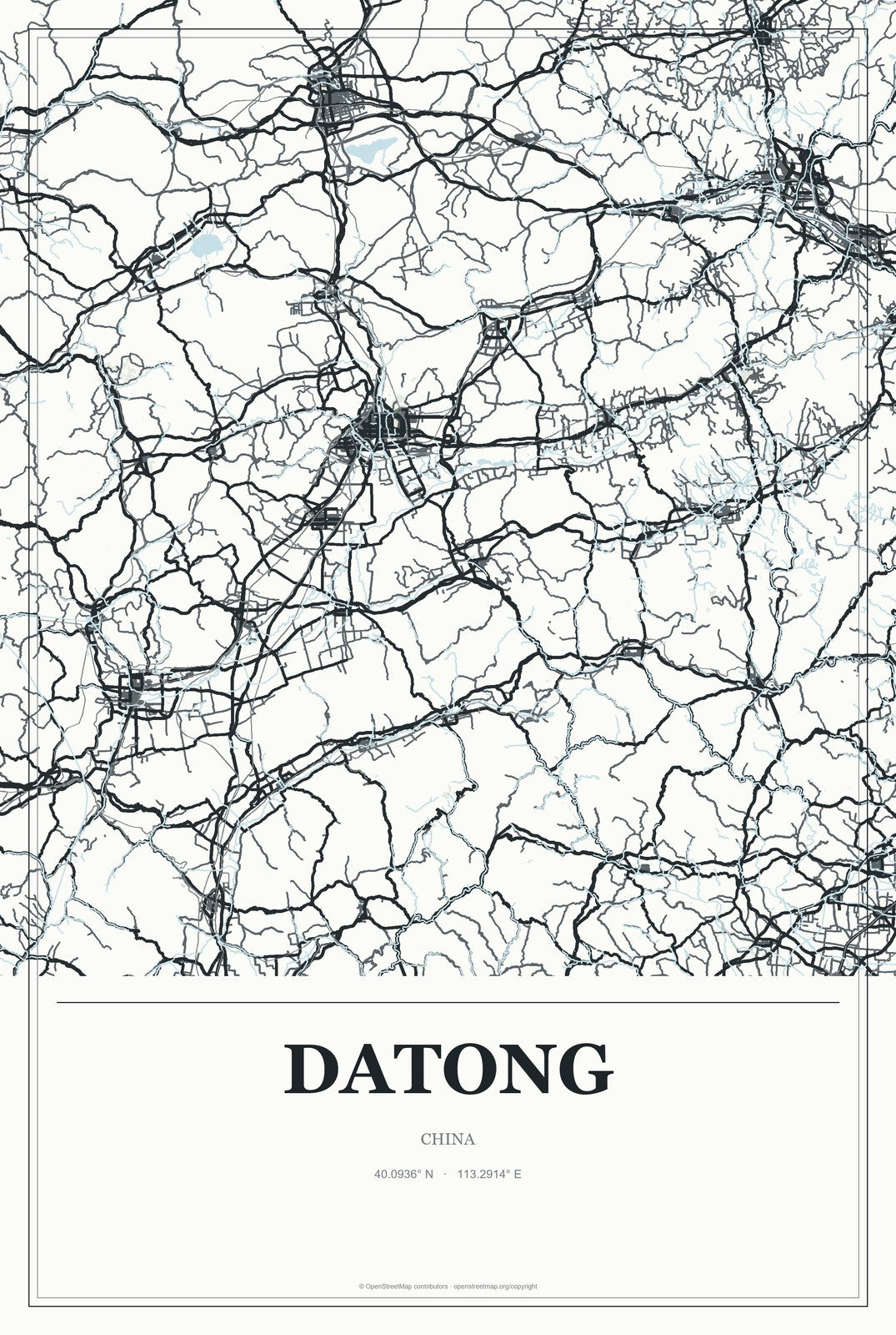 Datong, Anhui, China City Map Aluminum Sign in Gallery Air style