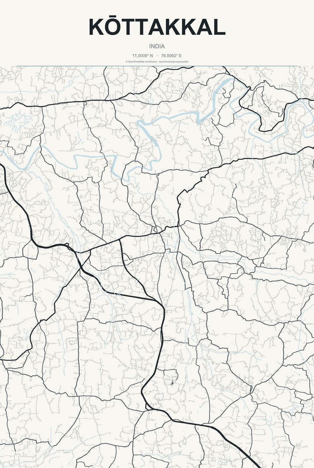 Kōttakkal, India City Map Aluminum Sign in Headline Atlas style