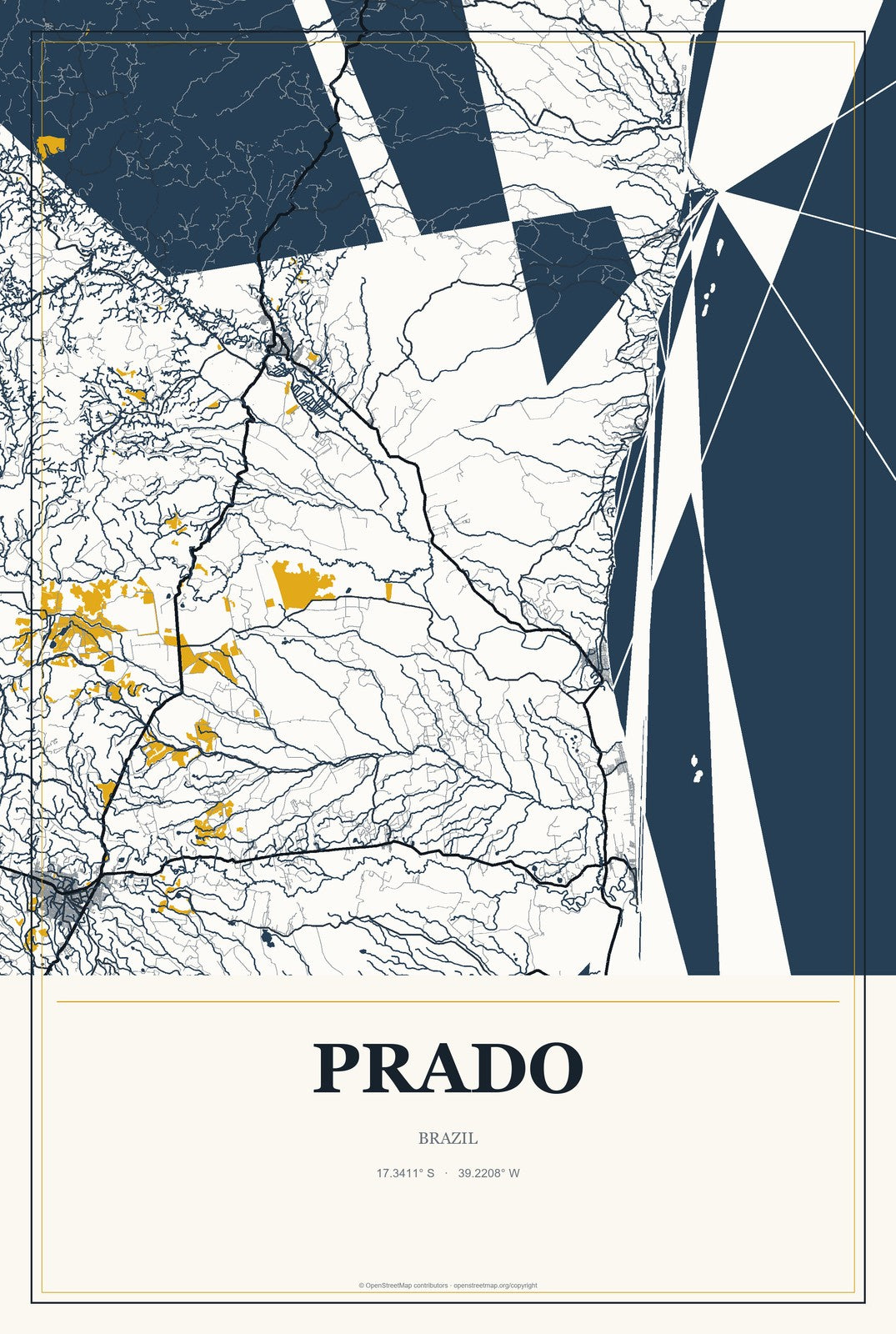 Prado, Brazil City Map Aluminum Sign in Citrine Modern style