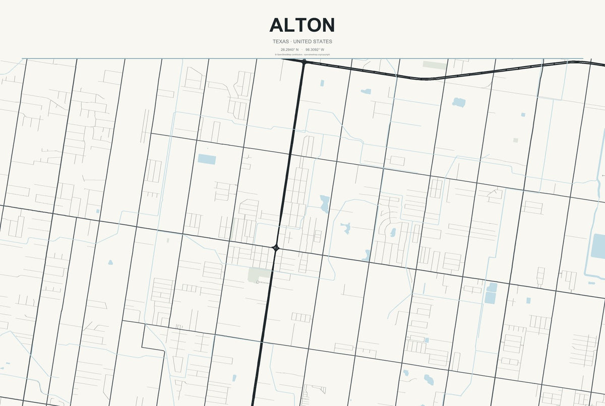 Alton, Texas City Map Aluminum Sign in Headline Atlas style