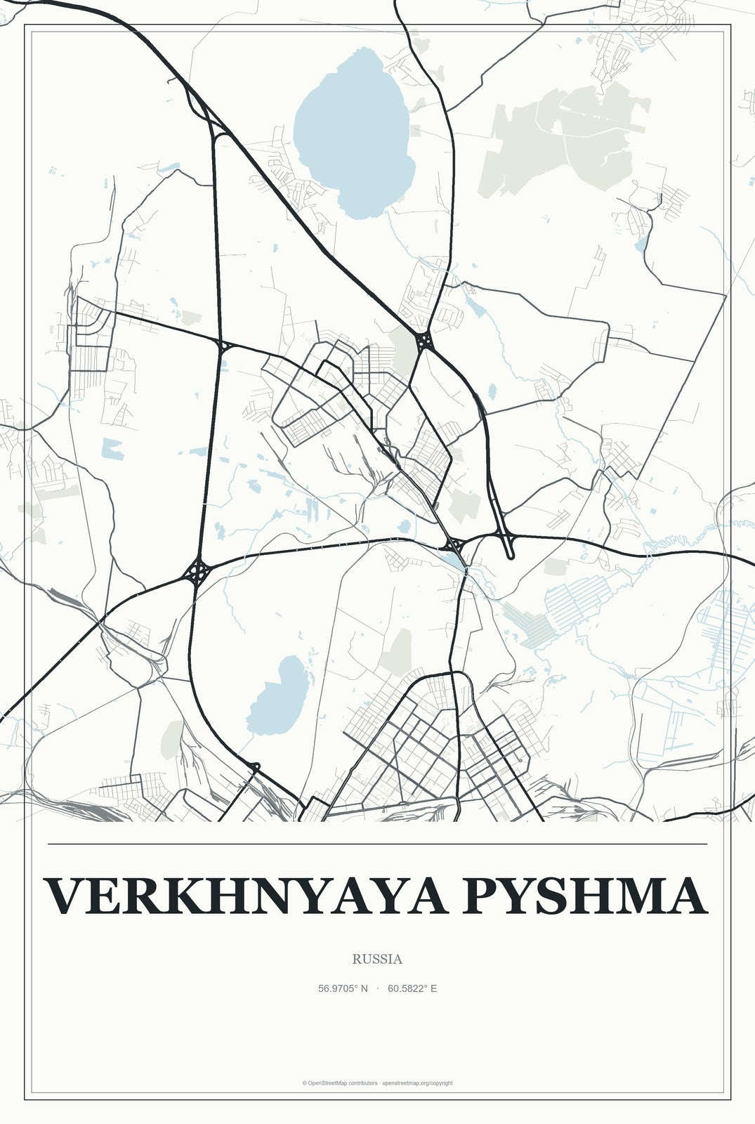 Verkhnyaya Pyshma, Russia City Map Aluminum Sign in Gallery Air style
