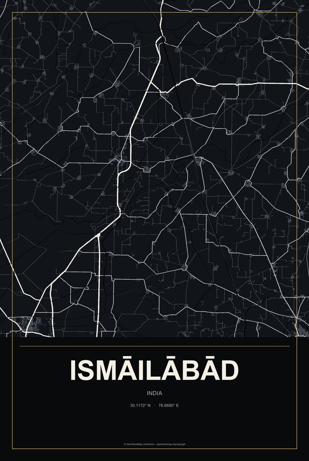 Ismāilābād, India City Map Aluminum Sign in Metropolitan Noir style